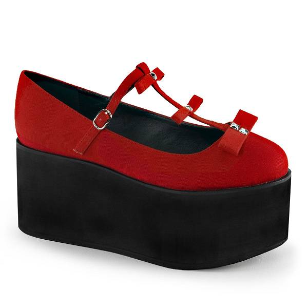 Demonia Women's Click-08 Platform Mary Janes - Red Canvas D1250-98US Clearance